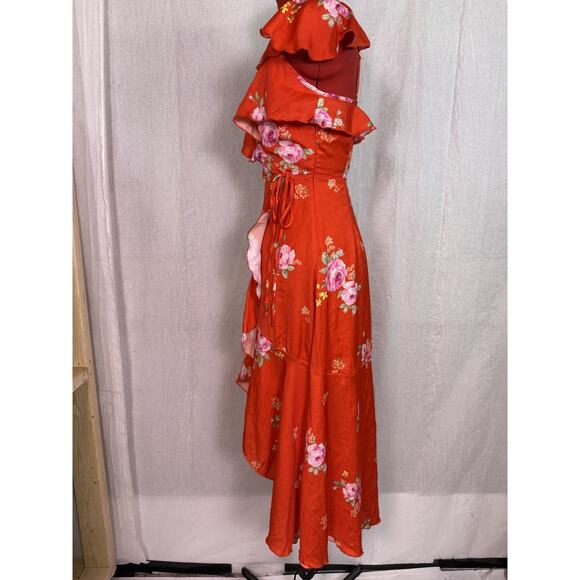 Altar'd State Women's Red Floral Satin Maxi Dress XS V-Neck High Low *read E108 - Picture 4 of 14